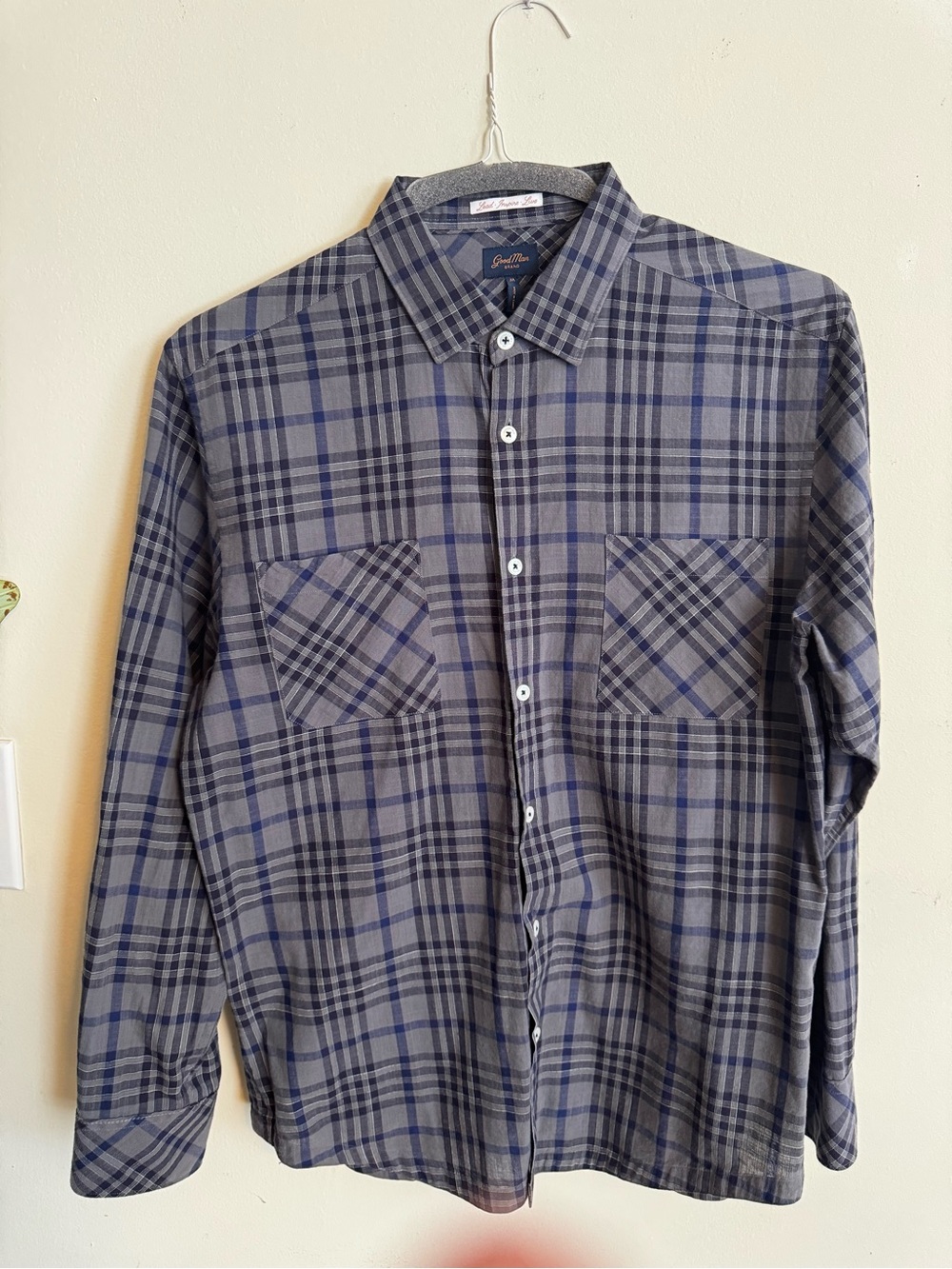 Gray and Navy Plaid Button-Down Shirt
